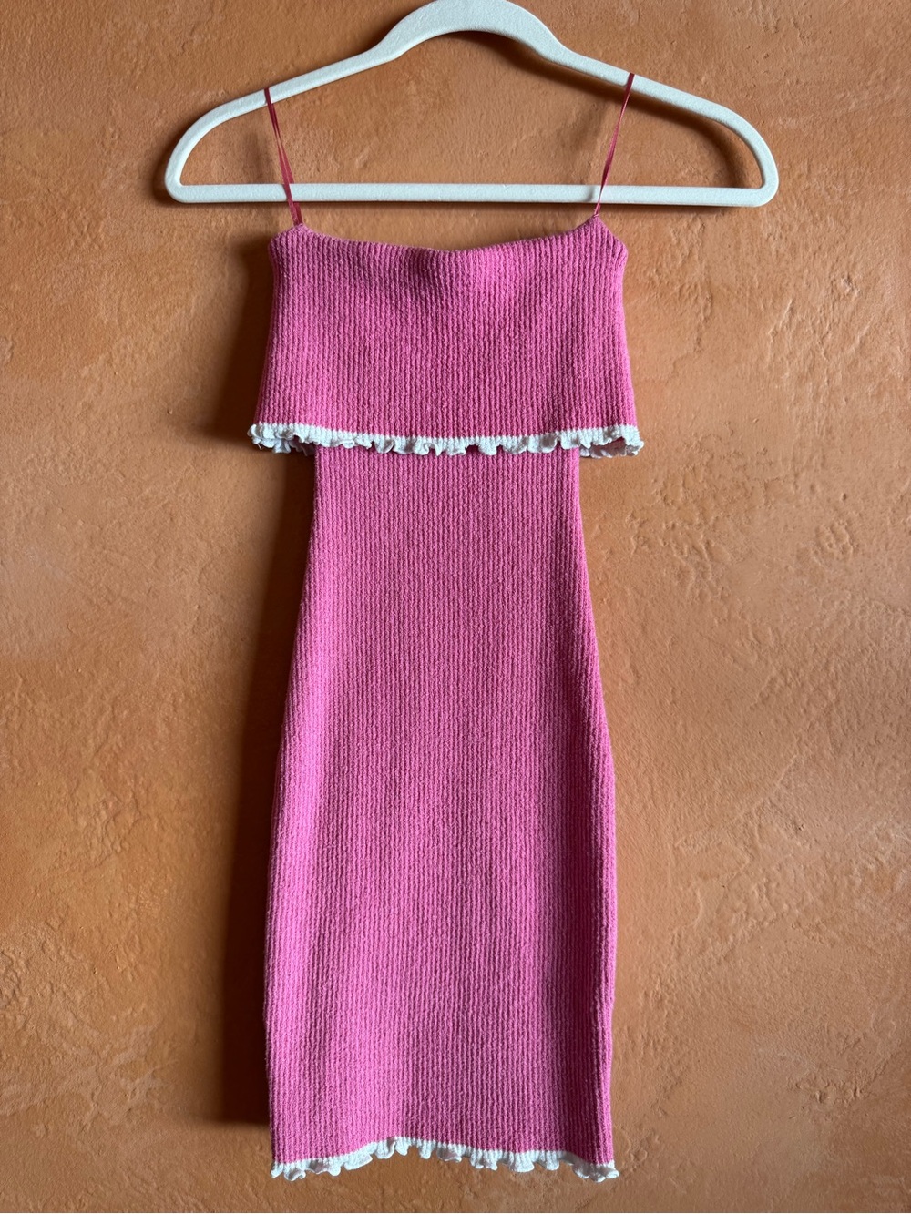 Kleis Pink Knit Ruffle Trim Dress Size Small Coquette Barbiecore